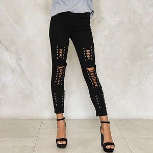 NastyGal all the tight moves lace-up skinny jeans